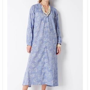J.Jill Pure Jill Blue Paisley Cotton Caftan Maxi Dress Lagenlook Long Sleeves L